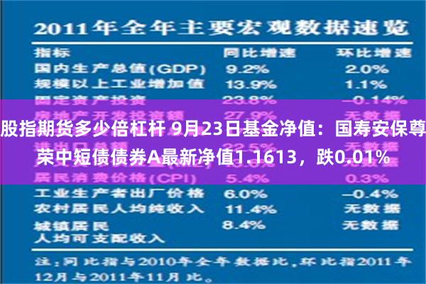 股指期货多少倍杠杆 9月23日基金净值：国寿安保尊荣中短债债券A最新净值1.1613，跌0.01%