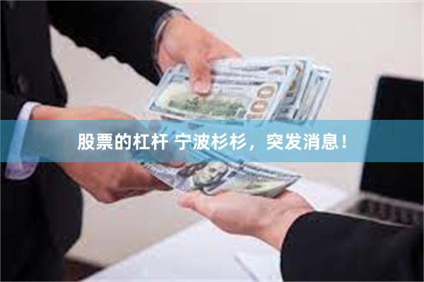股票的杠杆 宁波杉杉，突发消息！